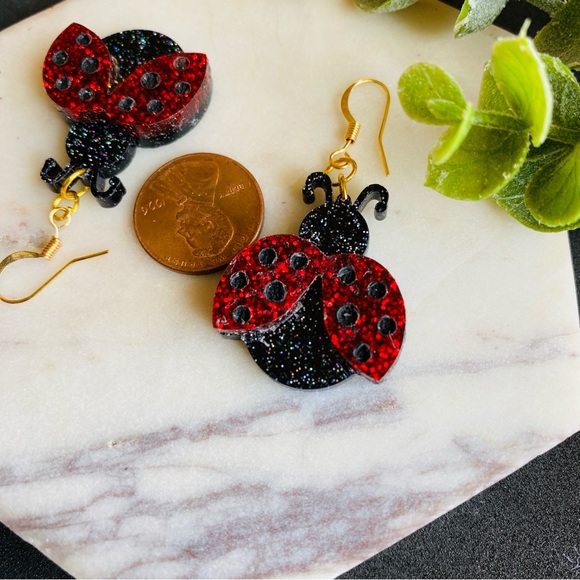 Ladybug Earrings Insect/ Bug Glitter Earrings Summer jewelry Sterling Silver - Picture 4 of 5